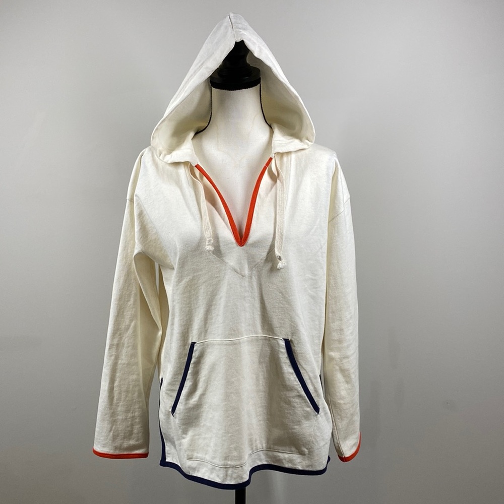 J. Crew Ivory Hoodie with Orange and Navy Trim